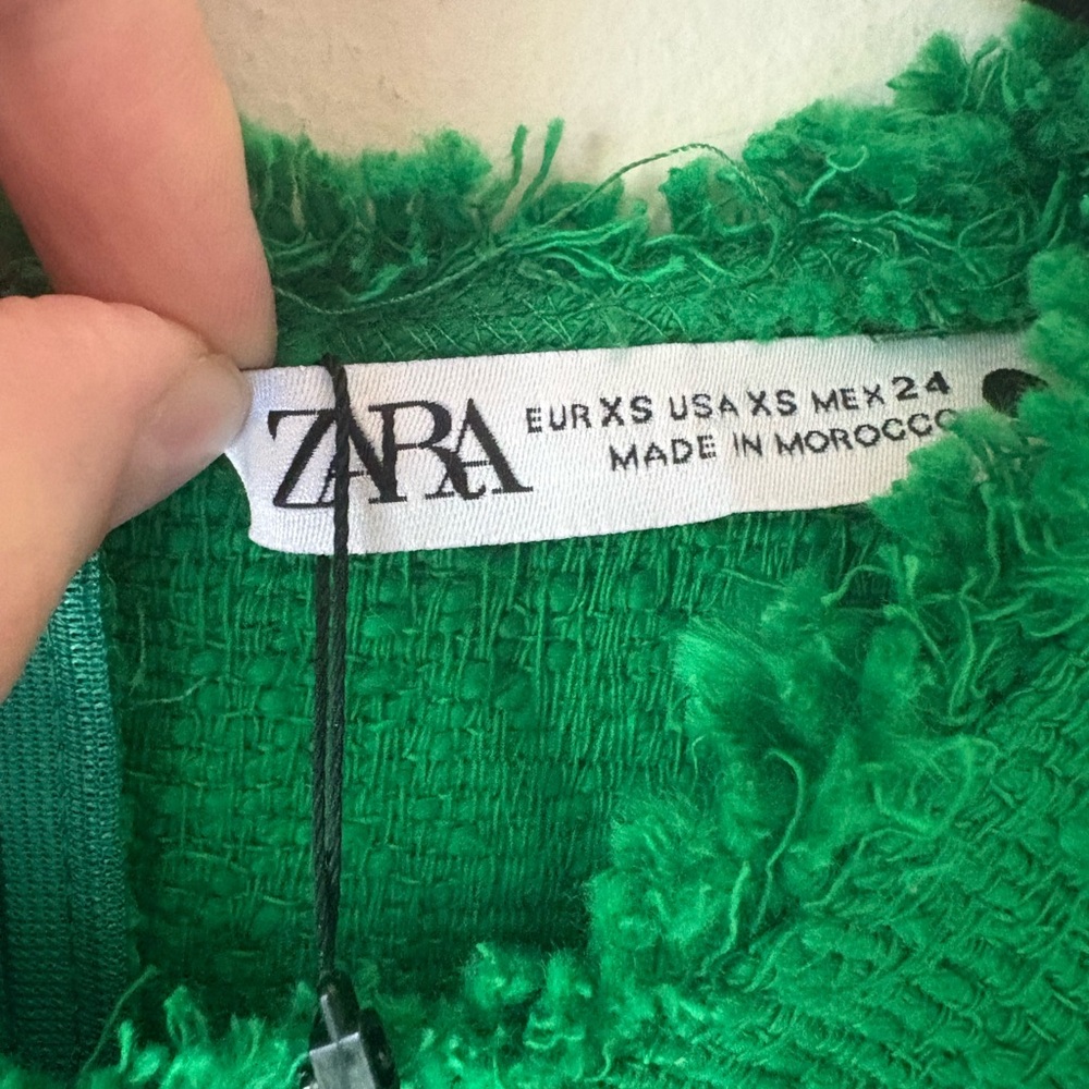 Zara Boucle Tweed Kelly Green Midi Dress XS - Picture 4 of 4